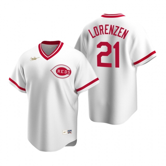 Men's Nike Cincinnati Reds 21 Michael Lorenzen White Cooperstown Collection Home Stitched Baseball Jersey