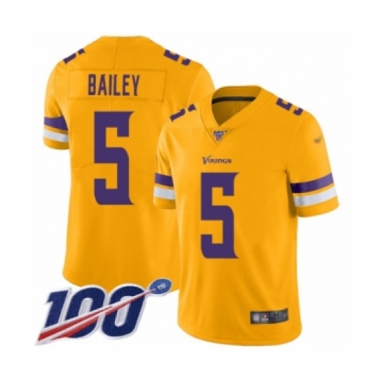 Youth Minnesota Vikings 5 Dan Bailey Limited Gold Inverted Legend 100th Season Football Jersey