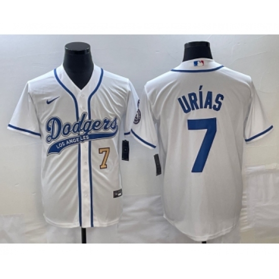 Men's Los Angeles Dodgers 7 Julio Urias Number White Cool Base Stitched Baseball Jersey