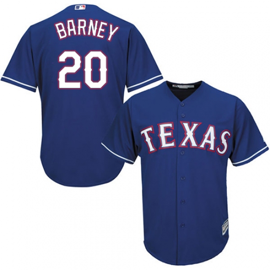 Men's Majestic Texas Rangers 20 Darwin Barney Replica Royal Blue Alternate 2 Cool Base MLB Jersey