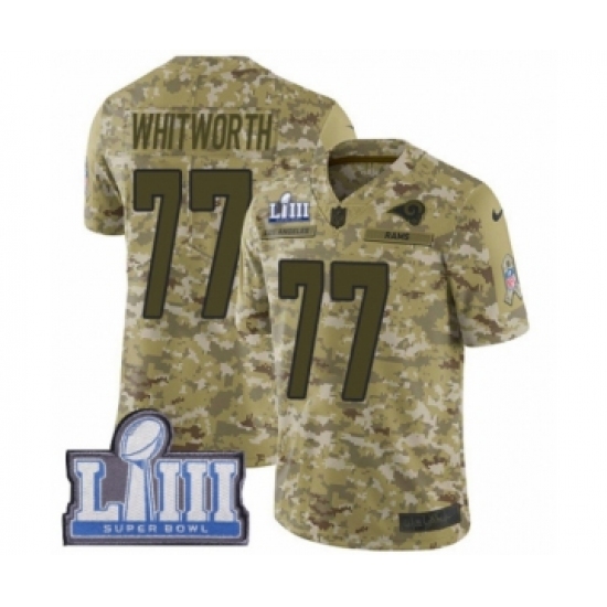 Youth Nike Los Angeles Rams 77 Andrew Whitworth Limited Camo 2018 Salute to Service Super Bowl LIII Bound NFL Jersey