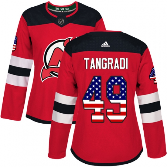 Women's Adidas New Jersey Devils 49 Eric Tangradi Authentic Red USA Flag Fashion NHL Jersey