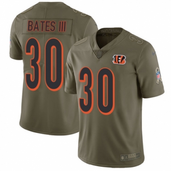 Youth Nike Cincinnati Bengals 30 Jessie Bates III Limited Olive 2017 Salute to Service NFL Jersey