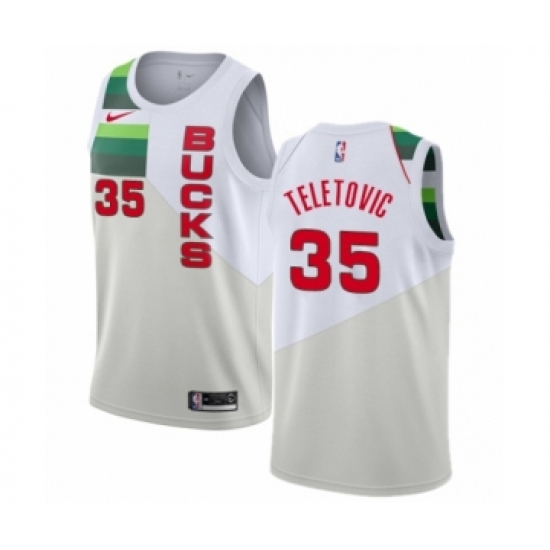 Men's Nike Milwaukee Bucks 35 Mirza Teletovic White Swingman Jersey - Earned Edition