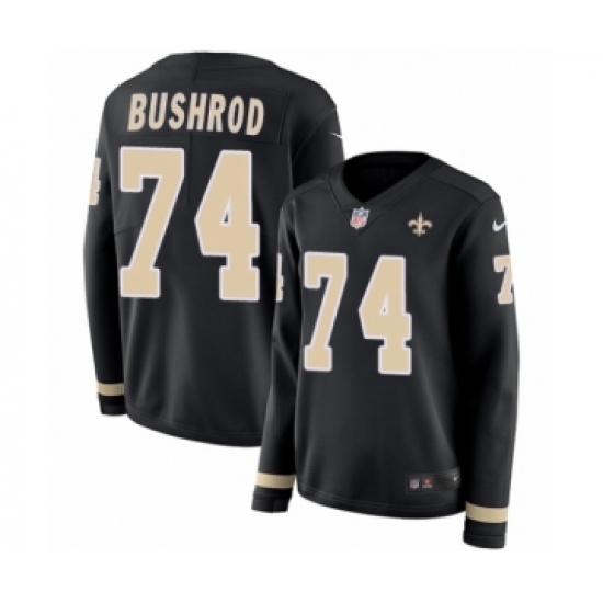 Women's Nike New Orleans Saints 74 Jermon Bushrod Limited Black Therma Long Sleeve NFL Jersey