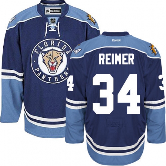 Men's Reebok Florida Panthers 34 James Reimer Premier Navy Blue Third NHL Jersey