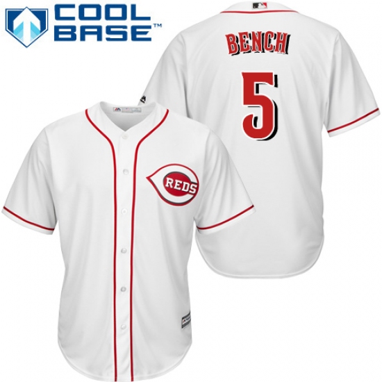 Youth Majestic Cincinnati Reds 5 Johnny Bench Authentic White Home Cool Base MLB Jersey