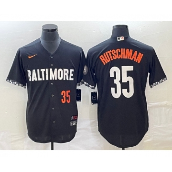 Men's Baltimore Orioles 35 Adley Rutschman Number Black 2023 City Connect Cool Base Stitched Jersey