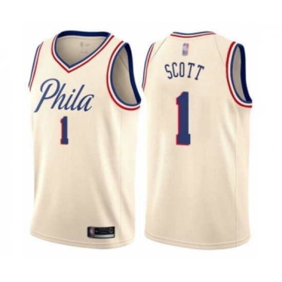 Men's Philadelphia 76ers 1 Mike Scott Authentic Cream Basketball Jersey - City Edition