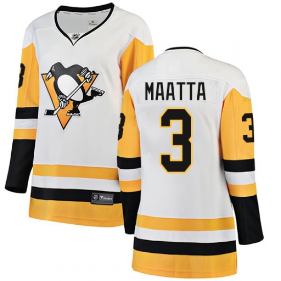 Women's Pittsburgh Penguins 3 Olli Maatta Authentic White Away Fanatics Branded Breakaway NHL Jersey