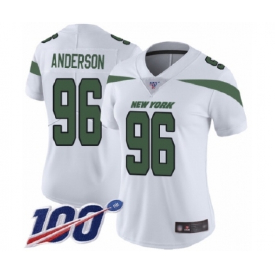 Women's New York Jets 96 Henry Anderson White Vapor Untouchable Limited Player 100th Season Football Jersey