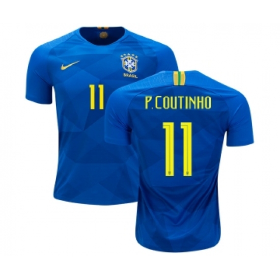 Brazil 11 P. Coutinho Away Soccer Country Jersey