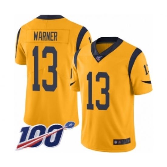 Men's Los Angeles Rams 13 Kurt Warner Limited Gold Rush Vapor Untouchable 100th Season Football Jersey