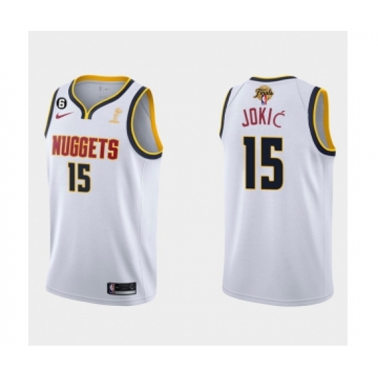 Men's Denver Nuggets 15 Nikola Jokic White 2023 Finals Champions Association Edition With NO.6 Stitched Basketball Jersey
