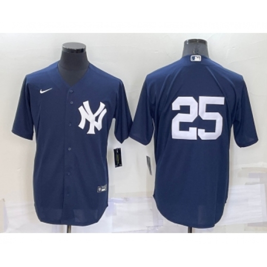 Men's New York Yankees 25 Gleyber Torres No Name Navy Blue Throwback Stitched Cool Base Nike Jersey