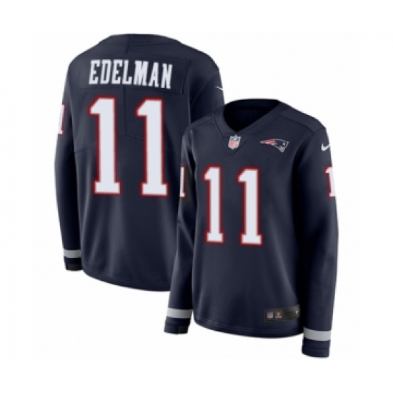 Women's Nike New England Patriots 11 Julian Edelman Limited Navy Blue Therma Long Sleeve NFL Jersey