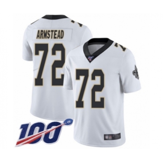 Men's New Orleans Saints 72 Terron Armstead White Vapor Untouchable Limited Player 100th Season Football Jersey
