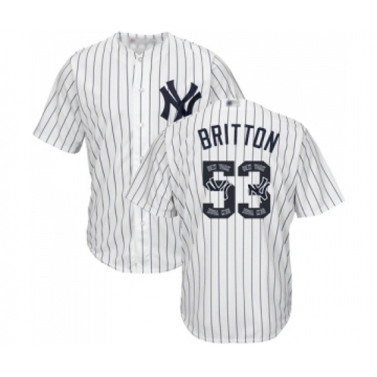 Men's New York Yankees 53 Zach Britton Authentic White Team Logo Fashion Baseball Jersey