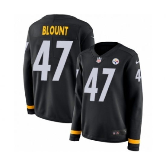 Women's Nike Pittsburgh Steelers 47 Mel Blount Limited Black Therma Long Sleeve NFL Jersey