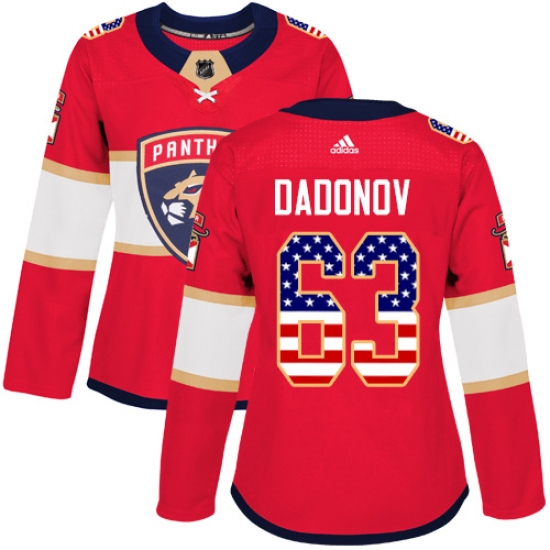 Women's Adidas Florida Panthers 63 Evgenii Dadonov Authentic Red USA Flag Fashion NHL Jersey