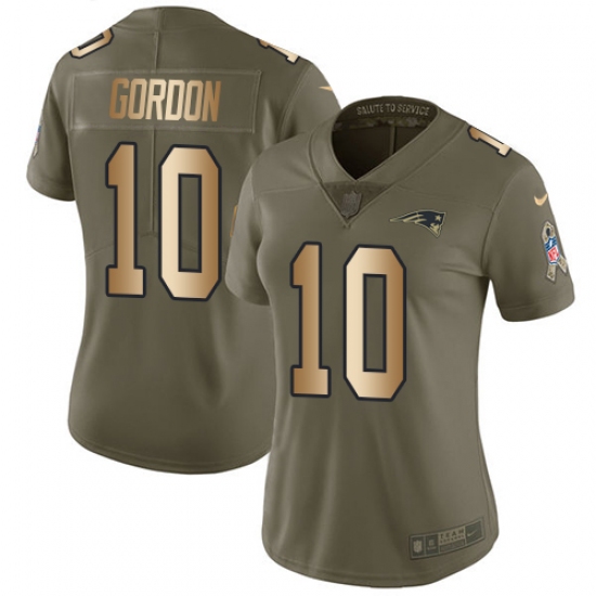 Women's Nike New England Patriots 10 Josh Gordon Limited Olive Gold 2017 Salute to Service NFL Jersey