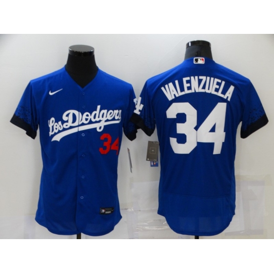 Men's Nike Los Angeles Dodgers 34 Fernando Valenzuela Blue Elite City Player Jersey