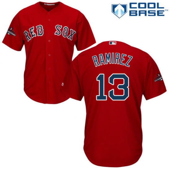 Youth Majestic Boston Red Sox 13 Hanley Ramirez Authentic Red Alternate Home Cool Base 2018 World Series Champions MLB Jersey