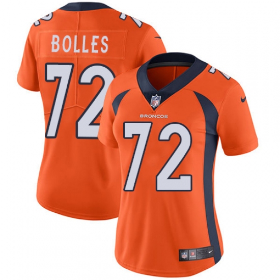 Women's Nike Denver Broncos 72 Garett Bolles Orange Team Color Vapor Untouchable Limited Player NFL Jersey