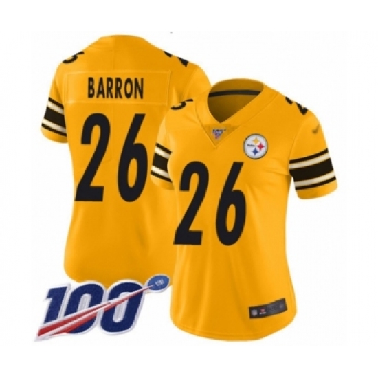 Women's Pittsburgh Steelers 26 Mark Barron Limited Gold Inverted Legend 100th Season Football Jersey