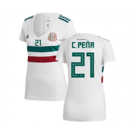 Women's Mexico 21 C.Pena Away Soccer Country Jersey