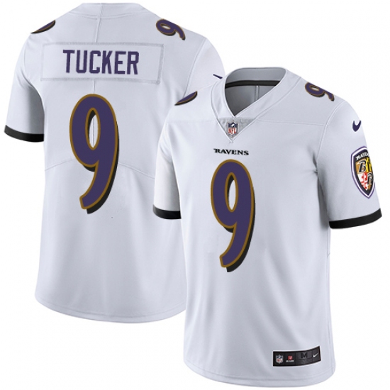 Men's Nike Baltimore Ravens 9 Justin Tucker White Vapor Untouchable Limited Player NFL Jersey