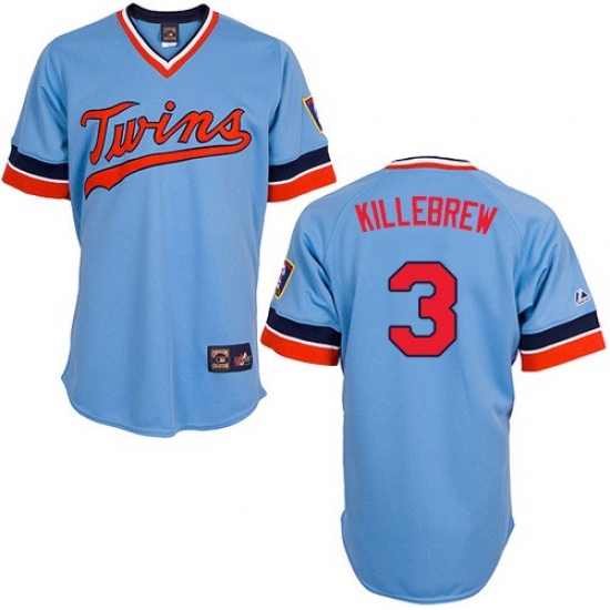 Men's Majestic Minnesota Twins 3 Harmon Killebrew Authentic Light Blue Cooperstown Throwback MLB Jersey