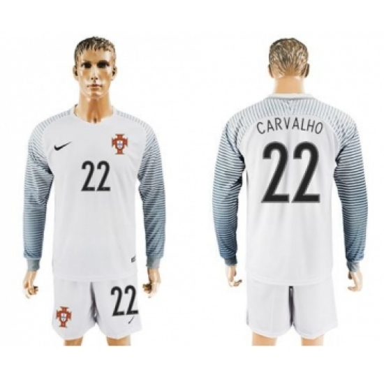 Portugal 22 Carvalho White Goalkeeper Long Sleeves Soccer Country Jersey