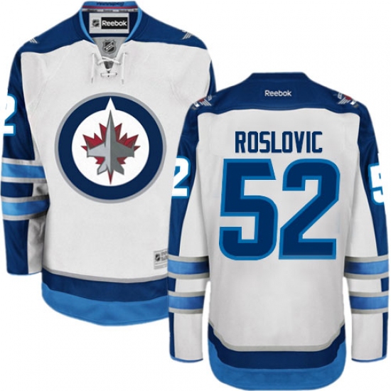 Men's Reebok Winnipeg Jets 52 Jack Roslovic Authentic White Away NHL Jersey