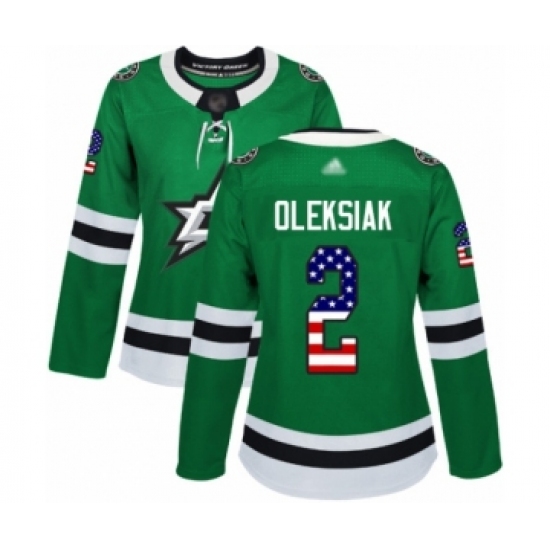Women's Dallas Stars 2 Jamie Oleksiak Authentic Green USA Flag Fashion Hockey Jersey