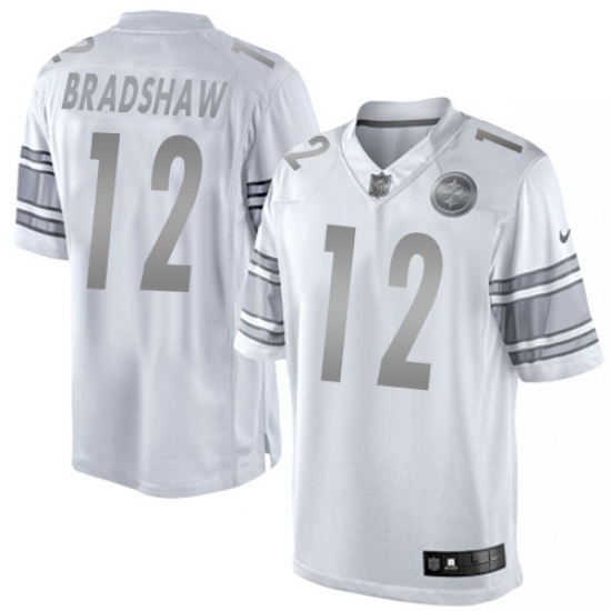 Men's Nike Pittsburgh Steelers 12 Terry Bradshaw Limited White Platinum NFL Jersey
