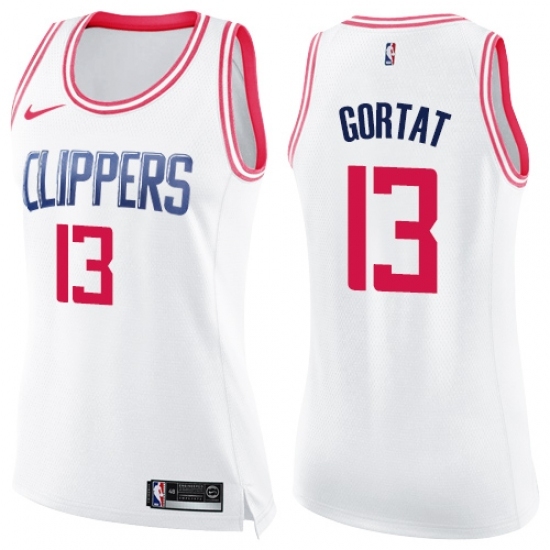 Women's Nike Los Angeles Clippers 13 Marcin Gortat Swingman White Pink Fashion NBA Jersey