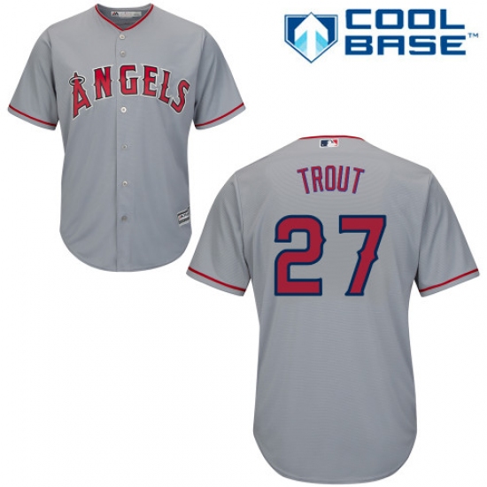 Men's Majestic Los Angeles Angels of Anaheim 27 Mike Trout Replica Grey Road Cool Base MLB Jersey