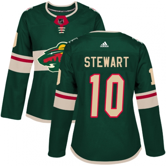 Women's Adidas Minnesota Wild 10 Chris Stewart Authentic Green Home NHL Jersey