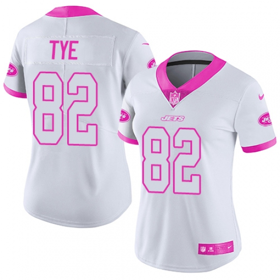Women's Nike New York Jets 82 Will Tye Limited White/Pink Rush Fashion NFL Jersey