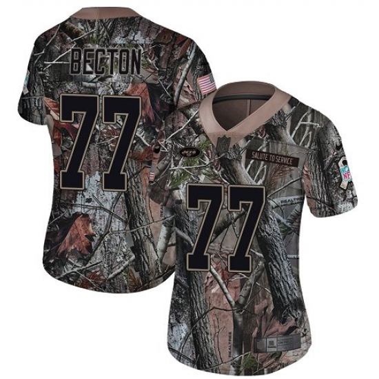 Women's New York Jets 77 Mekhi Becton Camo Stitched Limited Rush Realtree Jersey