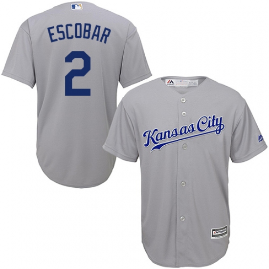 Men's Majestic Kansas City Royals 2 Alcides Escobar Replica Grey Road Cool Base MLB Jersey