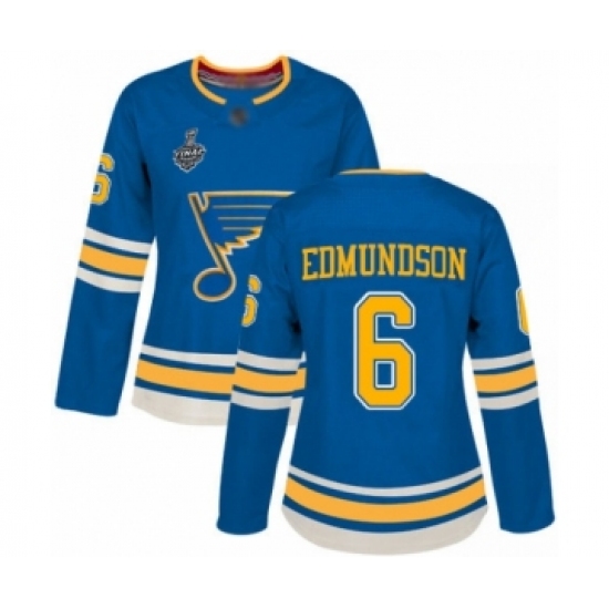 Women's St. Louis Blues 6 Joel Edmundson Authentic Navy Blue Alternate 2019 Stanley Cup Final Bound Hockey Jersey