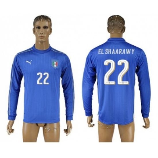 Italy 22 EL Shaarawy Blue Home Long Sleeves Soccer Country Jersey