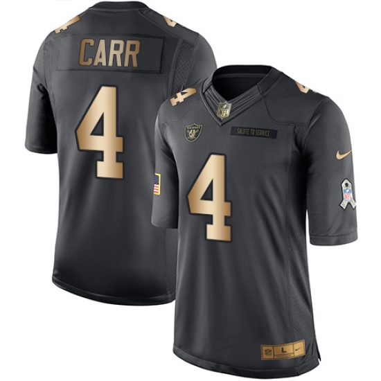 Men's Nike Oakland Raiders 4 Derek Carr Limited Black/Gold Salute to Service NFL Jersey