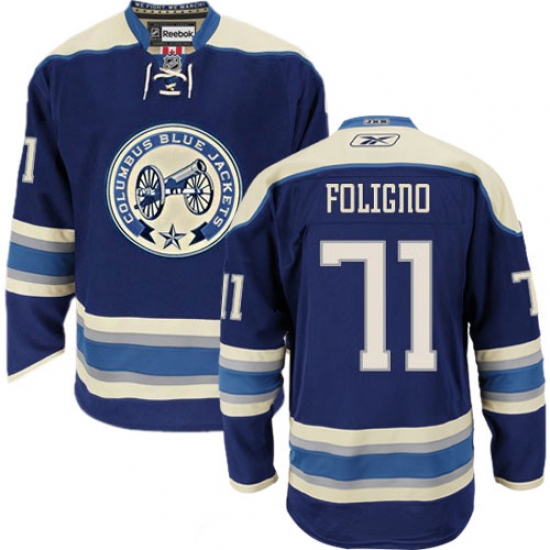 Men's Reebok Columbus Blue Jackets 71 Nick Foligno Authentic Navy Blue Third NHL Jersey