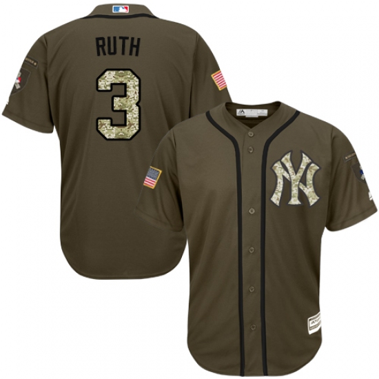 Men's Majestic New York Yankees 3 Babe Ruth Authentic Green Salute to Service MLB Jersey