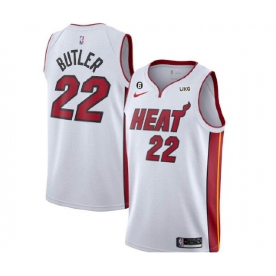Men's Miami Heat 22 Jimmy Butler White With NO.6 Stitched Jersey