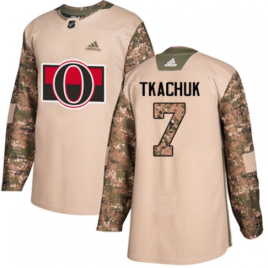 Men's Adidas Ottawa Senators 7 Brady Tkachuk Authentic Camo Veterans Day Practice NHL Jersey