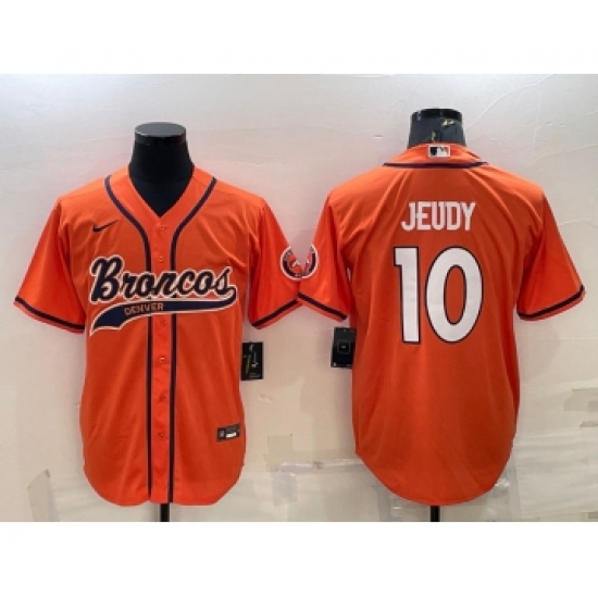 Men's Denver Broncos 10 Jerry Jeudy Orange Stitched Cool Base Nike Baseball Jersey